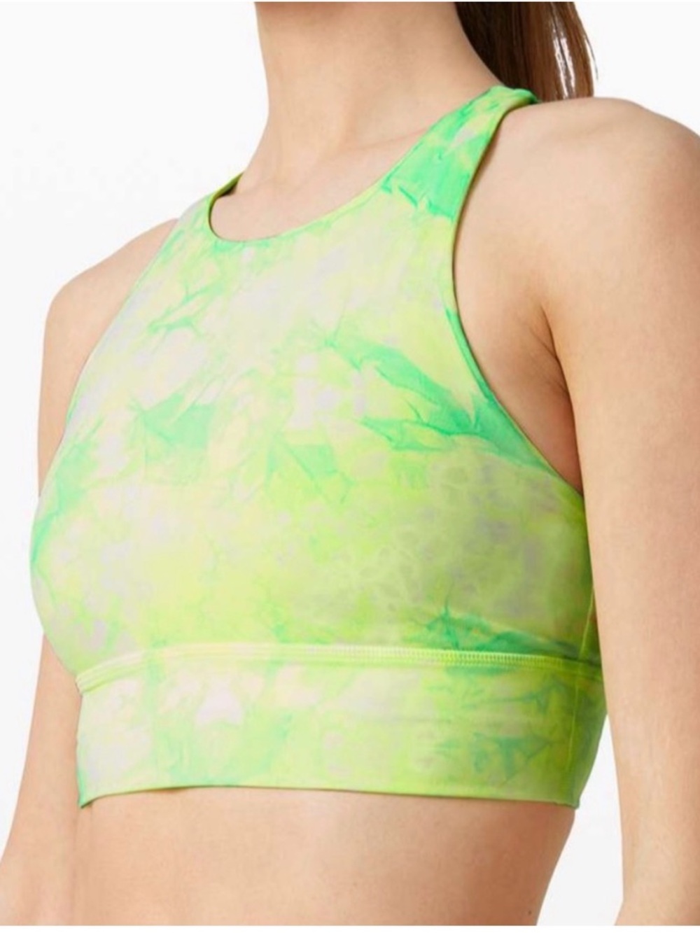 Lululemon High Neck Energy Bra Crop Top Dual Shibori Highlight Yellow Green Sz 6